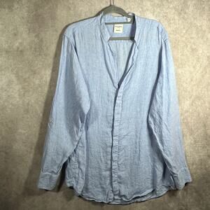Murano Baird McNutt Blouse‎ Mens 2XT Blue Linen Button Up Roll Tab Sleeve Beach